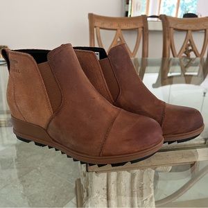 SOREL Womens Evie Pull On Ankle Wedge Bootie Boots 8.5 8 1/2 Velvet Tan